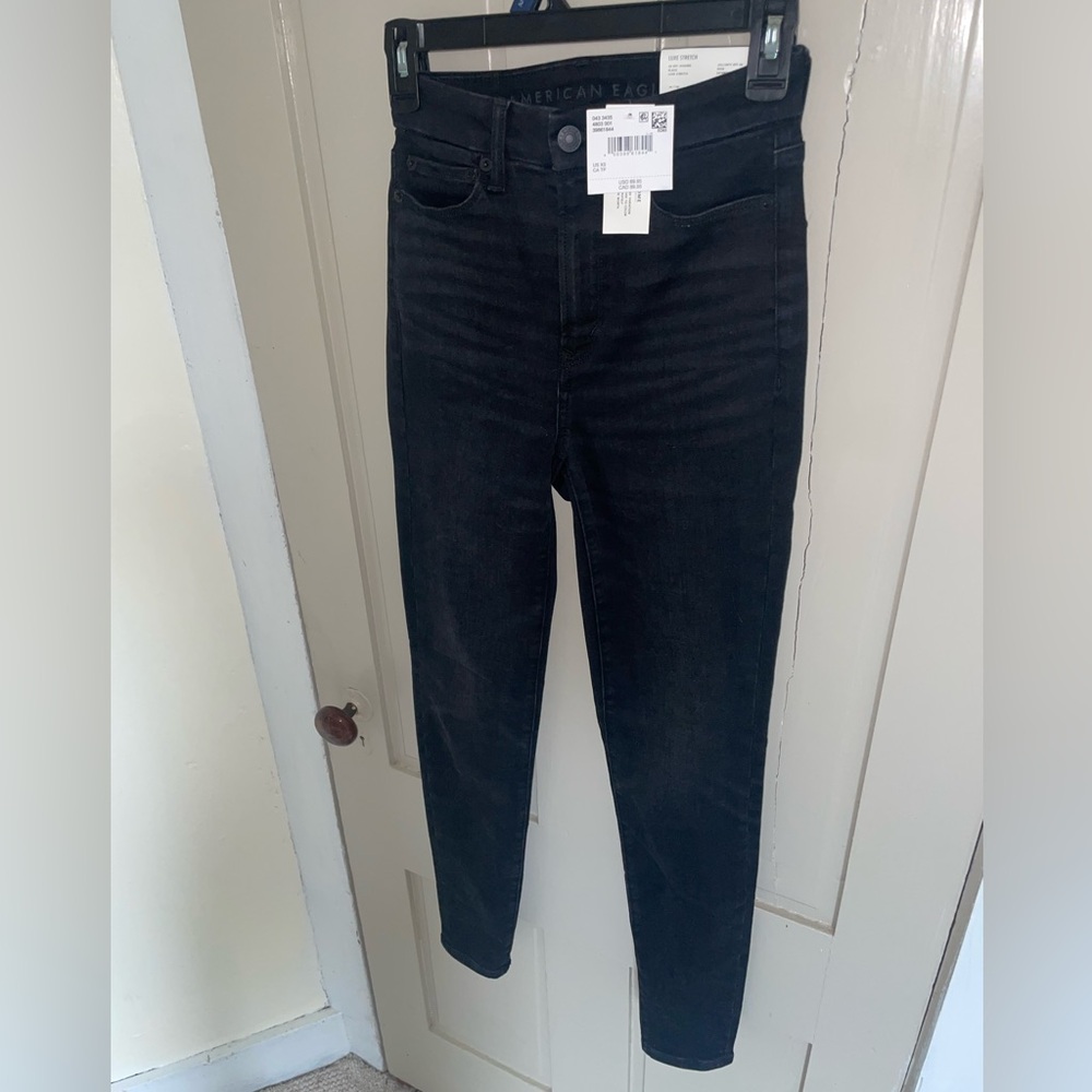 American Eagle Outfitters High Rise Skinny Stretchy Black Jeans Gothic Punk NWT - Picture 8 of 11